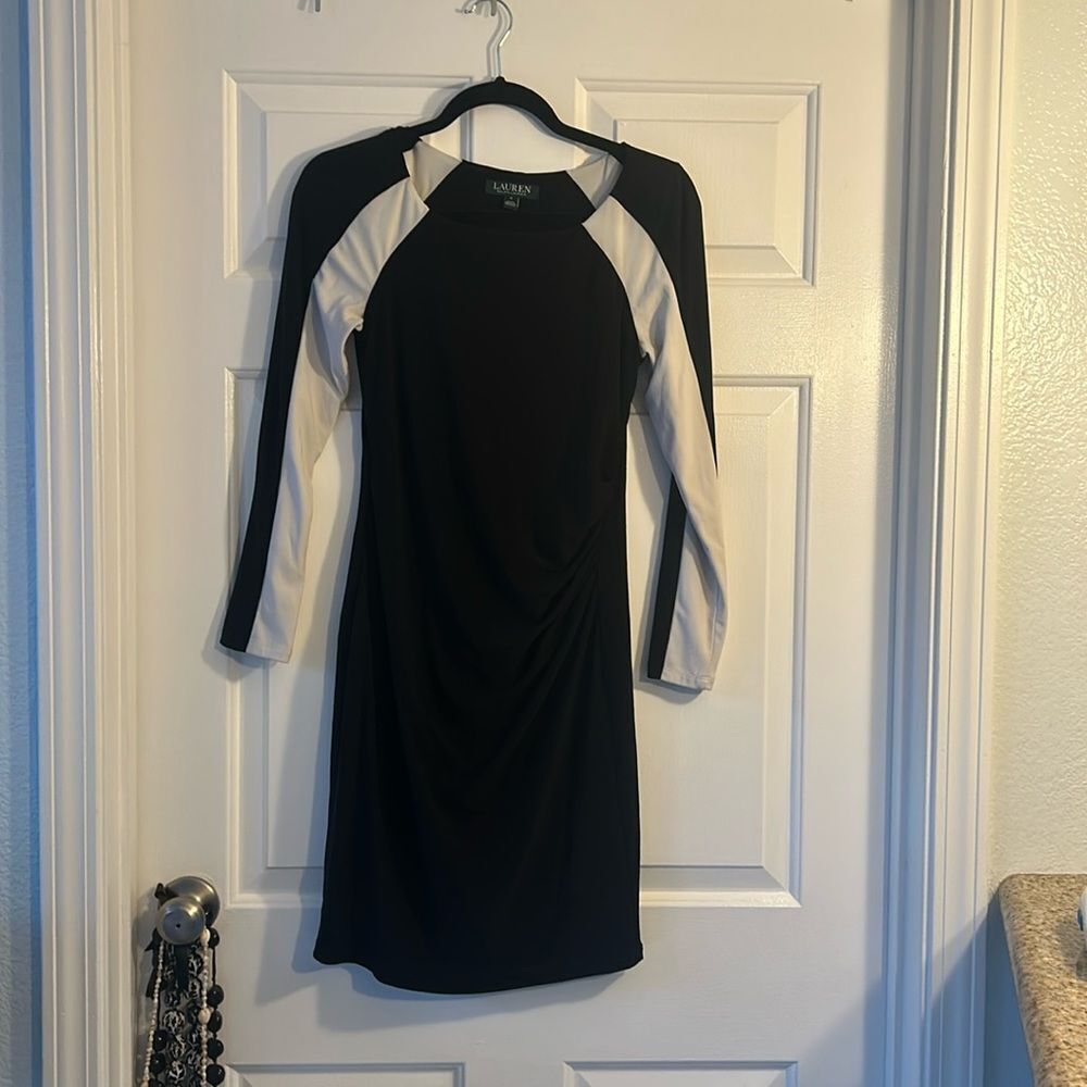 Ralph Lauren black and white stretchy long sleeved dress